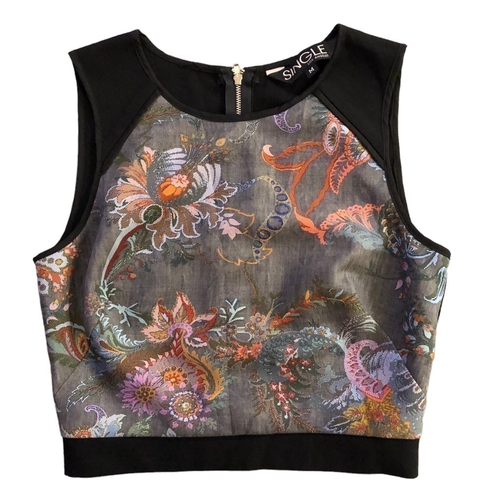 Single Los Angeles black floral crop top size medium